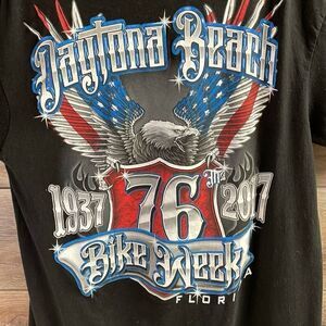 SUNA Harley Davidson Daytona Beach 2017 Black Tshirt Size Large FLAWS READ